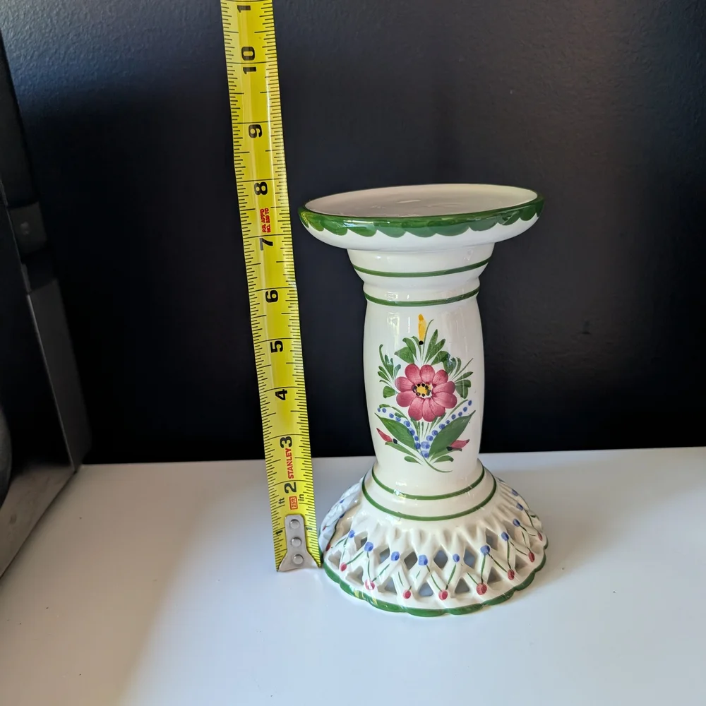 Beautiful Hand-Painted Ceramic Candle Holder with Floral Design